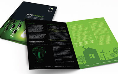 Необычный дизайн брошюры в черно-зеленом цвете с изображениями ламп накаливания