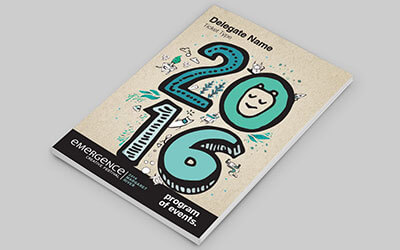 Стильный дизайн брошюры с яркими цифрами 2016 для креативного фестиваля
